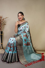 Load image into Gallery viewer, Kalamkari Skie Blue (Premium Soft Banarasi Silk)