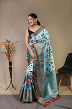 Load image into Gallery viewer, Kalamkari Skie Blue (Premium Soft Banarasi Silk)