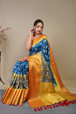 Load image into Gallery viewer, Kalamkari Royal Blue (Premium Soft Banarasi Silk)