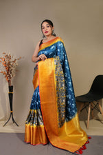 Load image into Gallery viewer, Kalamkari Royal Blue (Premium Soft Banarasi Silk)