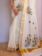 Load image into Gallery viewer, Vada Malli - വാട മല്ലി (Traditional Onam Kasavu Saree)