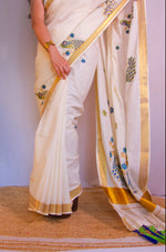 Load image into Gallery viewer, Vada Malli - വാട മല്ലി (Traditional Onam Kasavu Saree)