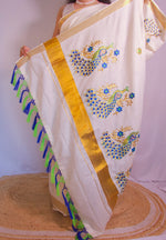 Load image into Gallery viewer, Vada Malli - വാട മല്ലി (Traditional Onam Kasavu Saree)