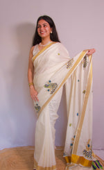 Load image into Gallery viewer, Vada Malli - വാട മല്ലി (Traditional Onam Kasavu Saree)