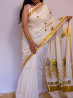 Load image into Gallery viewer, Jamandhi - ജമന്തി (Traditional Onam Kasavu Saree)