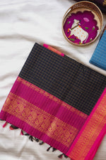 Load image into Gallery viewer, Black and pink checkered fabric with gold border on a white surface, featuring 'Deepa's Boutique' branding.