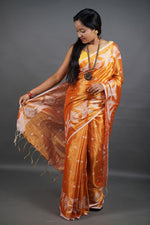 Load image into Gallery viewer, Orange Shine - (Pure Tissue Khadi Handloom Saree)