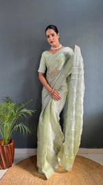 Load image into Gallery viewer, Green Sarowski - (1 Minute Ready To Wear Saree)