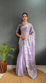 Load image into Gallery viewer, Lavendar Sarowski - (1 Minute Ready To Wear Saree)