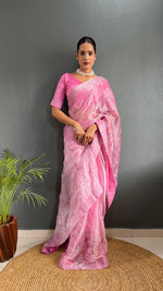 Load image into Gallery viewer, Pink Sarowski - (1 Minute Ready To Wear Saree)