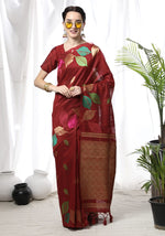 Load image into Gallery viewer, Maroon Leafs (1 Minute Ready To Wear Saree)
