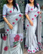 Load image into Gallery viewer, Grey Blue Flowers (1 Minute Ready To Wear Saree)