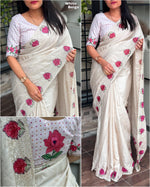 Load image into Gallery viewer, Off White Flowers (1 Minute Ready To Wear Saree)
