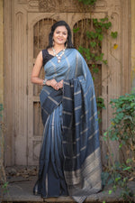 Load image into Gallery viewer, Grey Blue (1 Minute Ready To Wear Saree)