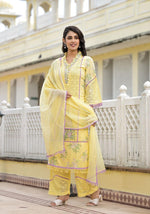 Load image into Gallery viewer, Tashi ~ Lemon Yellow Embroidery Kurit Set