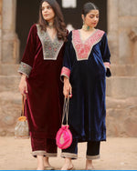 Load image into Gallery viewer, Sabina ~ Maroon Velvet Kurti Set