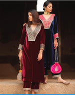 Load image into Gallery viewer, Sabina ~ Maroon Velvet Kurti Set