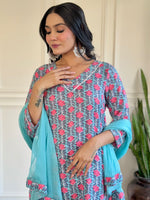 Load image into Gallery viewer, Zoomi ~ Blue Printed Kurti Set