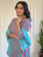 Load image into Gallery viewer, Zoomi ~ Blue Printed Kurti Set