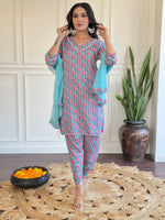 Load image into Gallery viewer, Zoomi ~ Blue Printed Kurti Set