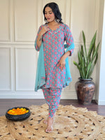 Load image into Gallery viewer, Zoomi ~ Blue Printed Kurti Set