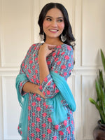 Load image into Gallery viewer, Zoomi ~ Blue Printed Kurti Set