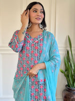 Load image into Gallery viewer, Zoomi ~ Blue Printed Kurti Set