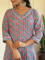 Load image into Gallery viewer, Zoomi ~ Blue Printed Kurti Set
