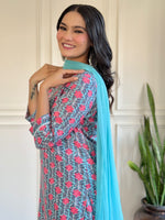 Load image into Gallery viewer, Zoomi ~ Blue Printed Kurti Set