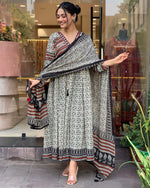 Load image into Gallery viewer, Anam ~ Grey Printed Anarkali Suit Set