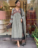 Load image into Gallery viewer, Anam ~ Grey Printed Anarkali Suit Set