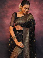 Load image into Gallery viewer, Black Silky (Soft Art Silk Saree)