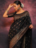 Load image into Gallery viewer, Black Silky (Soft Art Silk Saree)
