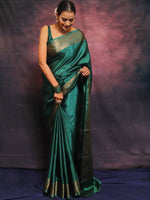 Load image into Gallery viewer, Dark Green Silky (Soft Art Silk Saree)