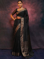Load image into Gallery viewer, Black Silky (Soft Art Silk Saree)