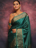 Load image into Gallery viewer, Dark Green Silky (Soft Art Silk Saree)