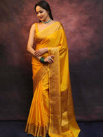 Load image into Gallery viewer, Golden Yellow (Soft Art Silk Saree)