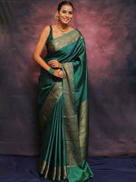 Load image into Gallery viewer, Dark Green Silky (Soft Art Silk Saree)