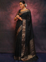 Load image into Gallery viewer, Black Silky (Soft Art Silk Saree)