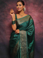Load image into Gallery viewer, Dark Green Silky (Soft Art Silk Saree)