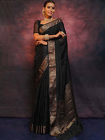 Load image into Gallery viewer, Black Silky (Soft Art Silk Saree)