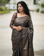 Load image into Gallery viewer, Brown Stripes (Soft Art Silk Saree)