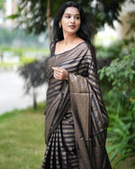 Load image into Gallery viewer, Brown Stripes (Soft Art Silk Saree)