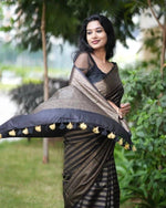 Load image into Gallery viewer, Brown Stripes (Soft Art Silk Saree)