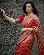 Load image into Gallery viewer, Red Stripes (Soft Art Silk Saree)