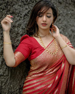 Load image into Gallery viewer, Red Stripes (Soft Art Silk Saree)