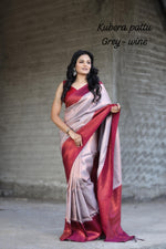 Load image into Gallery viewer, Grey Wine (Premium Kanjivaram Silk)