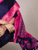 Load image into Gallery viewer, Tussar Navy (Premium Art Silk)