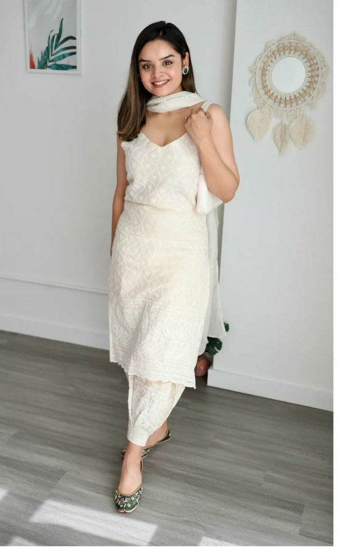 Chandani ~  Chikankari Kurti  Suit Set