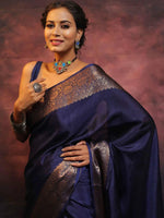 Load image into Gallery viewer, Dark Blue Silky (Soft Art Silk Saree)